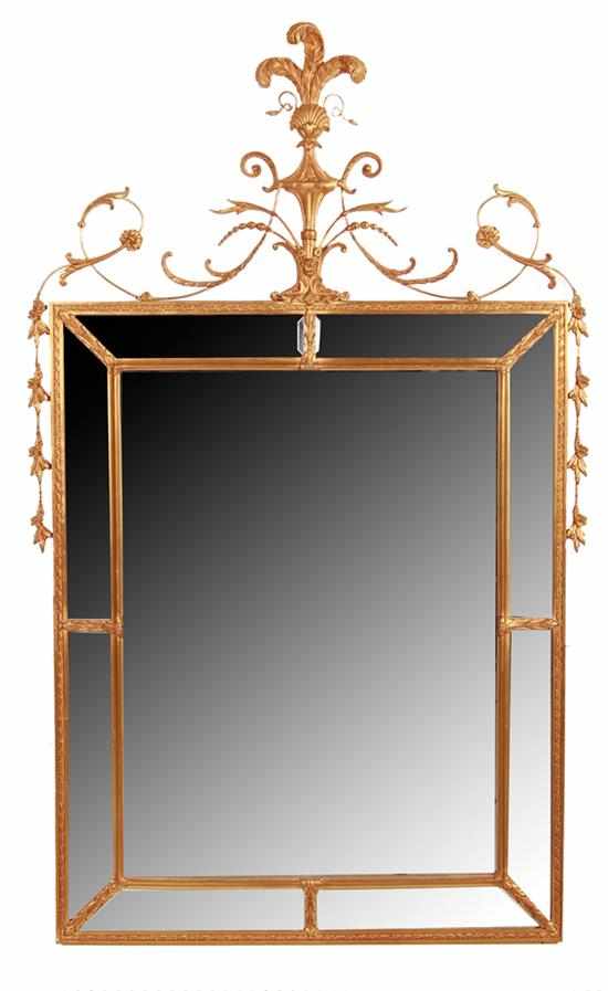 Appraisal: Adams style giltwood mirror urn pediment topped with Prince-of-Wales feathers