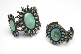 Appraisal: Two Native American turquoise cuffs Two silver metal and turquoise