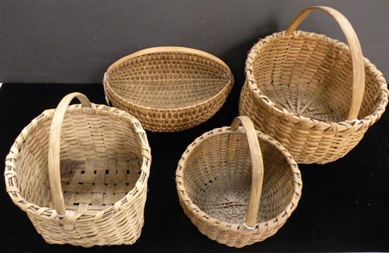 Appraisal: Four splint baskets with arched handles two round one square