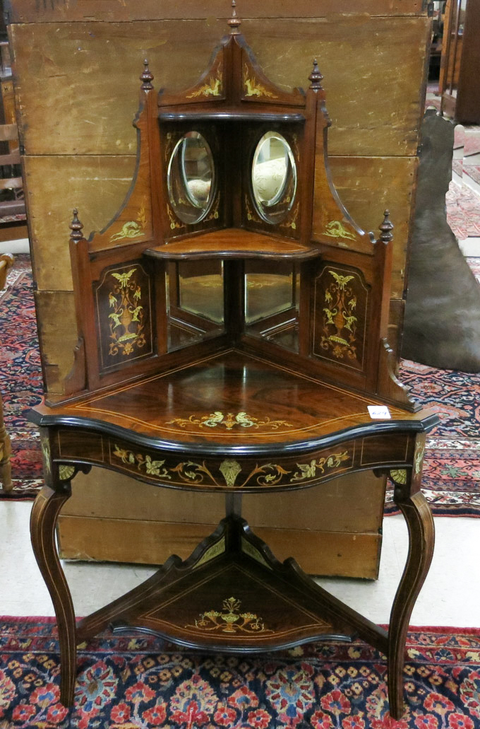 Appraisal: AN EDWARDIAN INLAID ROSEWOOD CORNER STAND English c - H