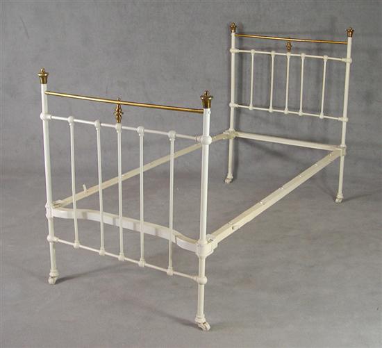 Appraisal: Iron Brass Bed th Century Brass top rail over ivory