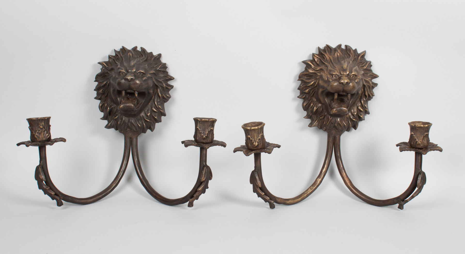 Appraisal: Pair of Regency style bronze two-light sconces th century modeled