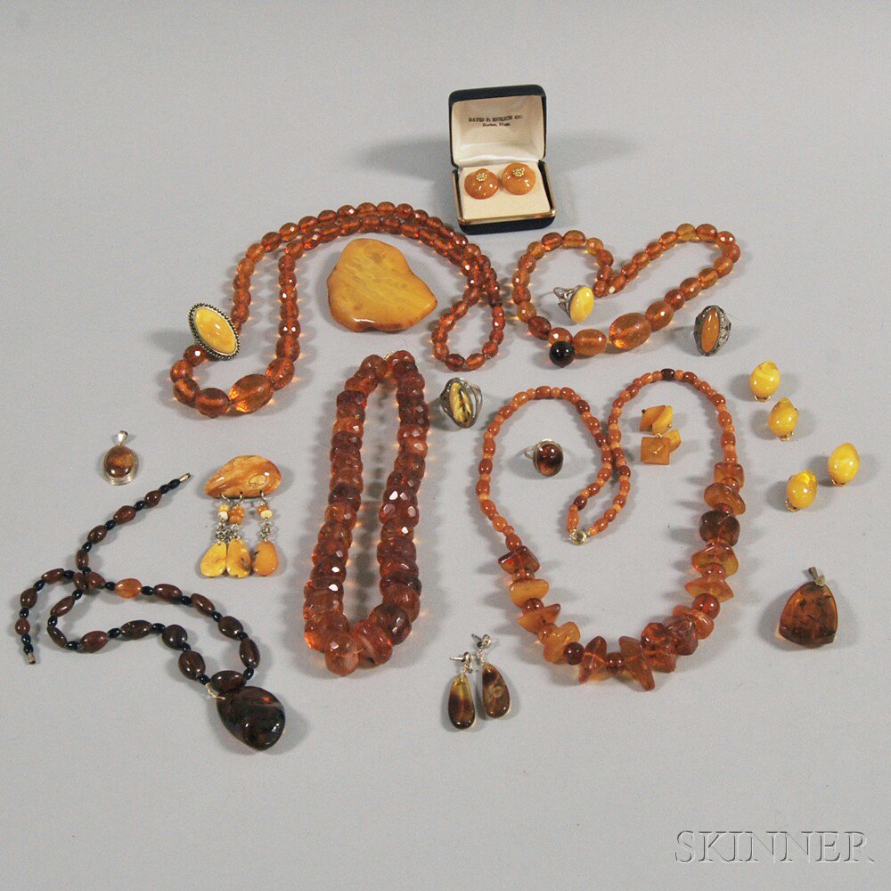 Appraisal: Group of Amber Jewelry including five beaded necklaces one with