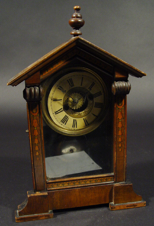 Appraisal: th Century German pine and mahogany cased mantel clock with