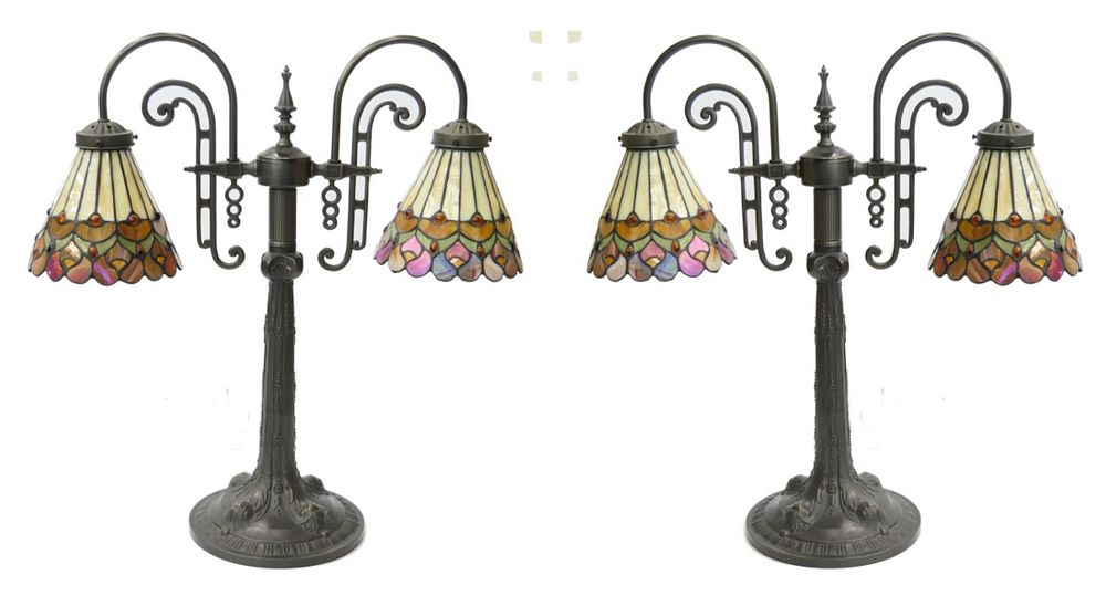 Appraisal: Pr TANIA BRICEL TIFFANY STYLE TWO ARM TABLE LAMPS A