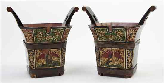 Appraisal: A Pair of Chinese Painted and Gilt Cache Pots of