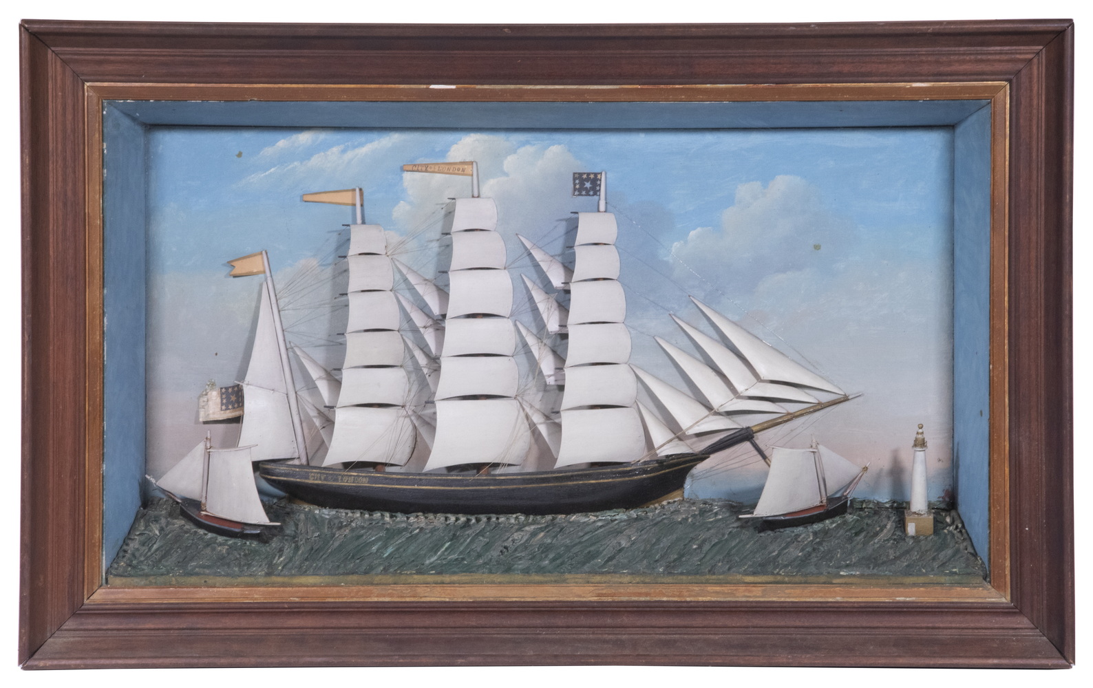 Appraisal: LARGE NAUTICAL DIORAMA Naive Portrait of the US Clipper Ship