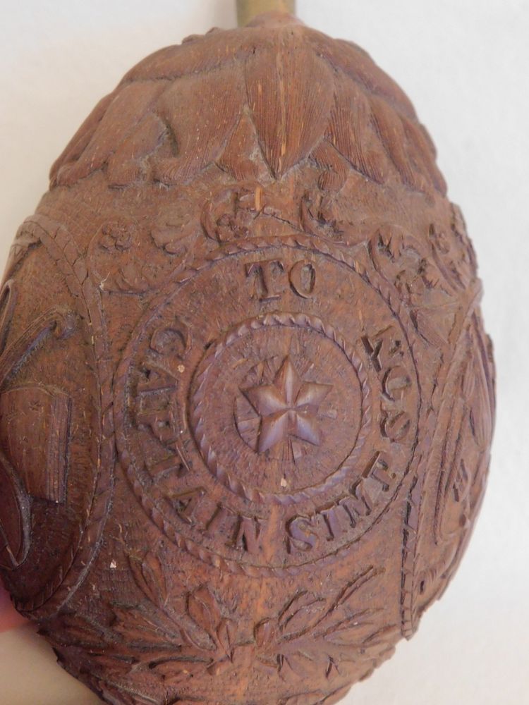 Appraisal: RARE SAILOR MADE COCONUT POWDER FLASK Rare sailor carved coconut