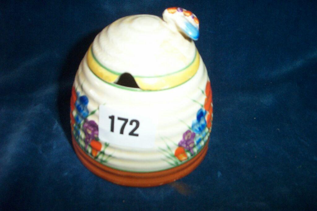 Appraisal: A Clarice Cliff Bizarre Crocus pattern honey pot and cover