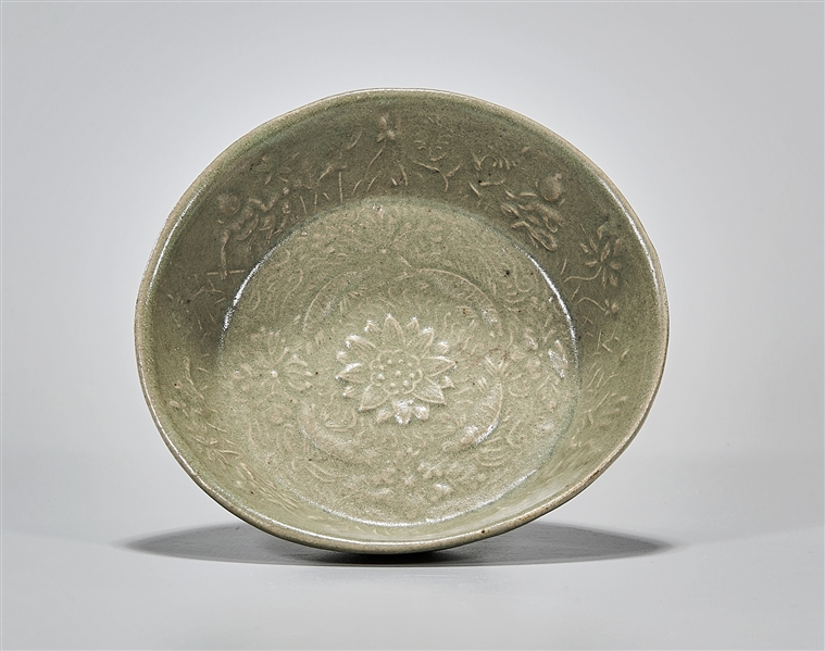 Appraisal: Korean celadon glazed dish with figures to interior rim fishing