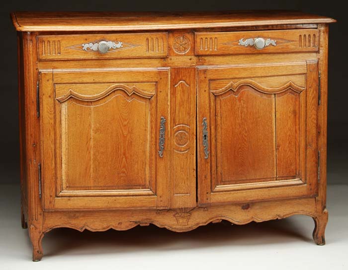 Appraisal: GOOD FRENCH PROVINCIAL CARVED WALNUT SIDEBOARD Small size sideboard has