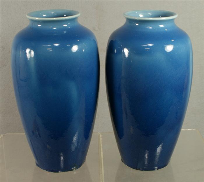 Appraisal: Pr blue glazed Rookwood vases impressed D h round feet