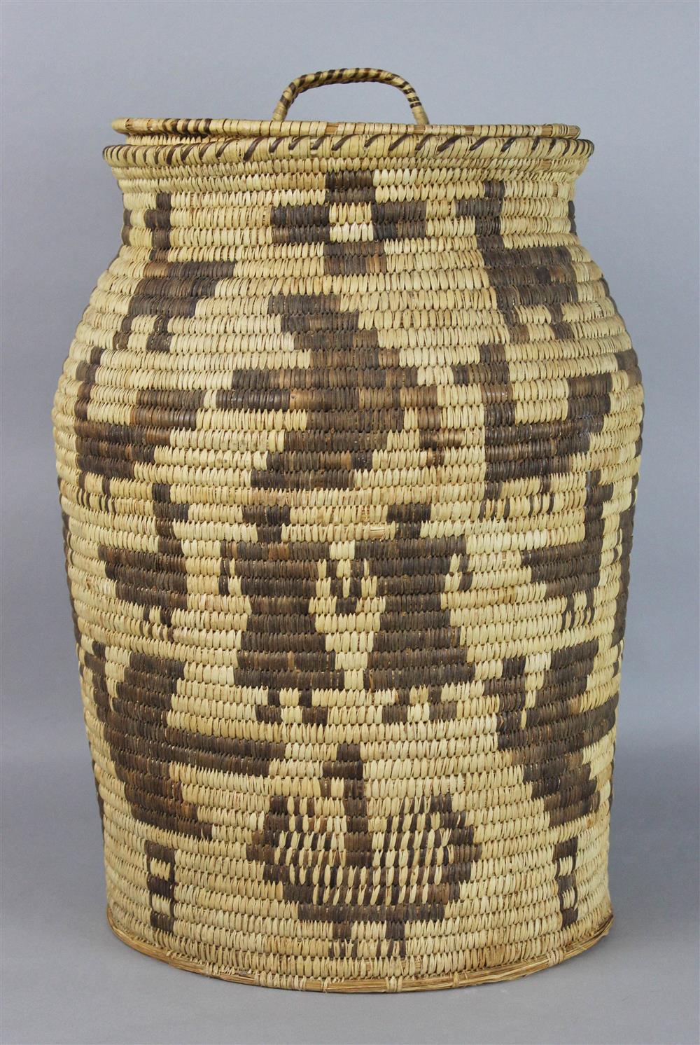 Appraisal: NATIVE AMERICAN LIDDED COILED BASKET PAPAGO decorated with human figures