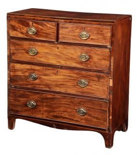 Appraisal: George III Figured Mahogany Five British circa dovetailed drawers with