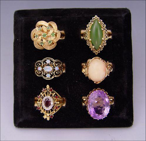 Appraisal: GROUP OF ESTATE k GOLD GEMSTONE RINGS K yellow gold