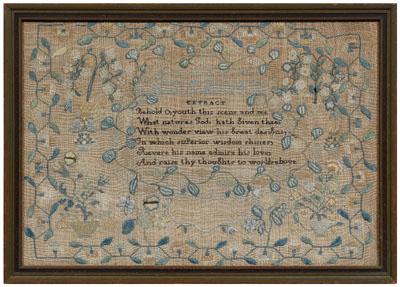 Appraisal: Pennsylvania sampler free-form floral vine enclosing a six-line Extract verse