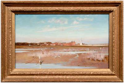 Appraisal: Albert Starling painting British active - coastal landscape with village