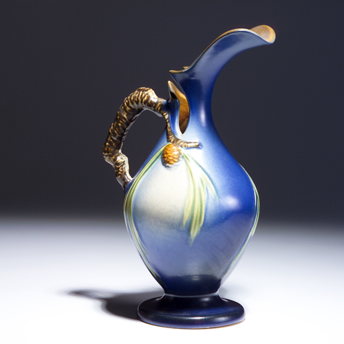 Appraisal: ROSEVILLE Blue Pine Cone ewer - Raised mark