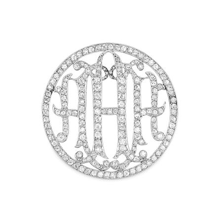 Appraisal: Edwardian Platinum and Diamond Monogram Circle Brooch Estimate -