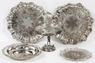 Appraisal: SILVER PLATE SERVING TRAYS PLUS OTHERS SILVER PLATE SERVING TRAYS