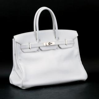 Appraisal: Herm s White Swift Leather Birkin Bag Palladium hardware Interior