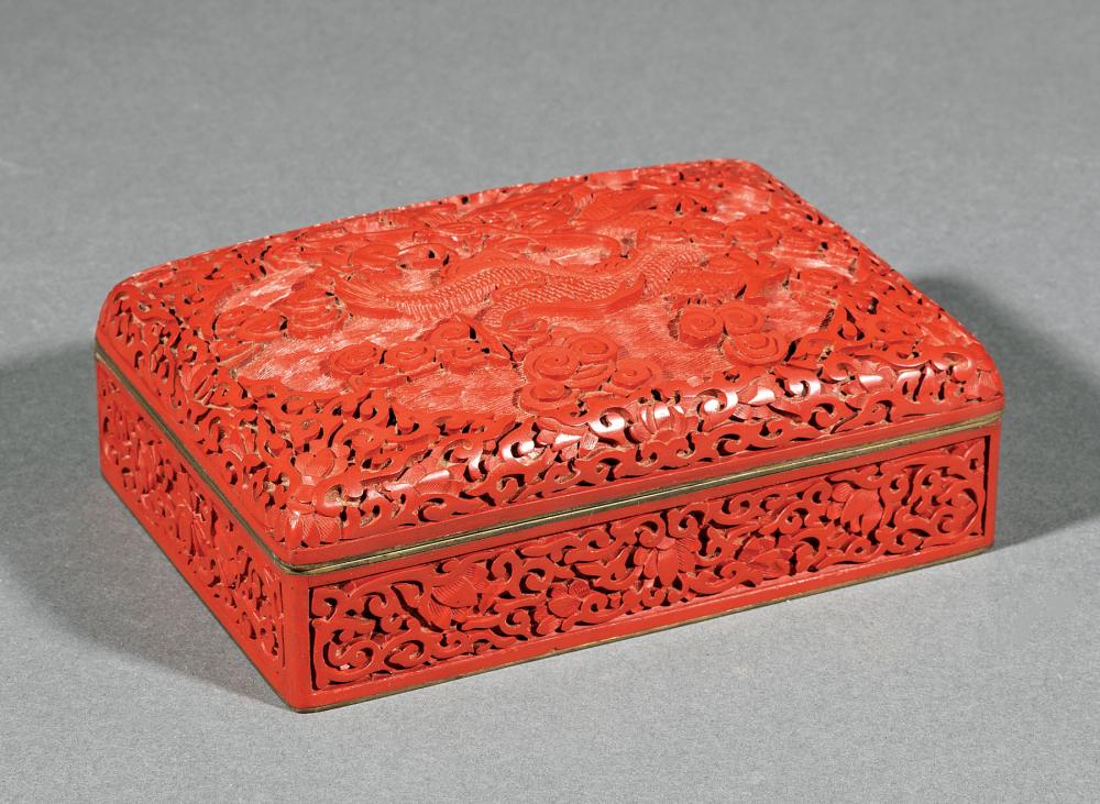 Appraisal: Chinese Red Lacquer Rectangular Box hinged cover molded with a