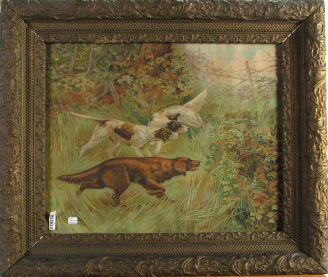 Appraisal: Vintage Hunting Dogs Print Circa 's depicting three hunting dogs