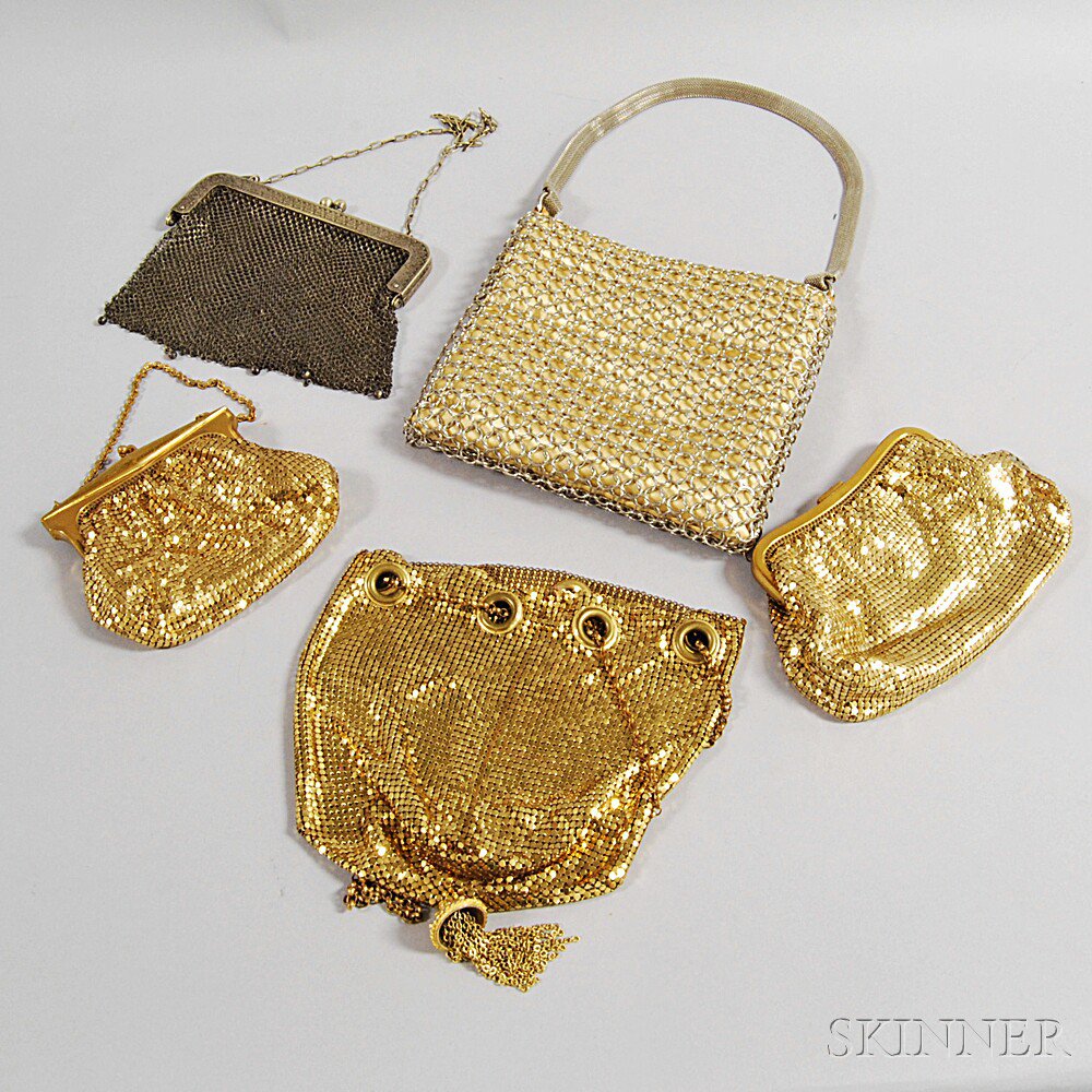 Appraisal: Three Vintage Whiting Davis Metal-mesh Purses two small gold-tone purses