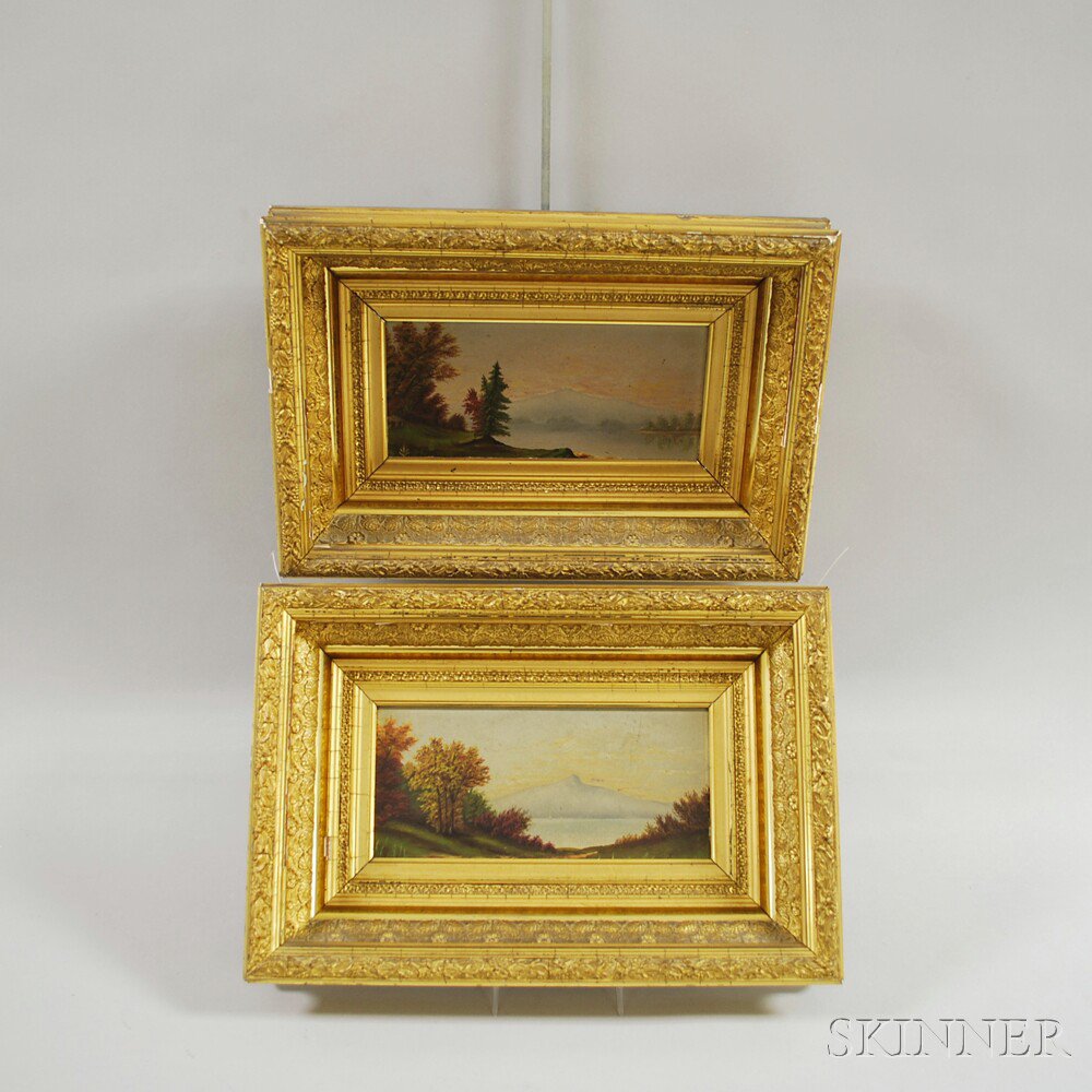 Appraisal: Pair of Framed Oil on Board New Hampshire Landscapes th