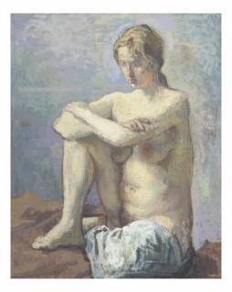 Appraisal: Moses Soyer Seated Nude Oil on canvas painting of a