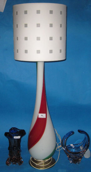 Appraisal: Large Venesian Candy Stripped Glass Lamp Base with Shade Height