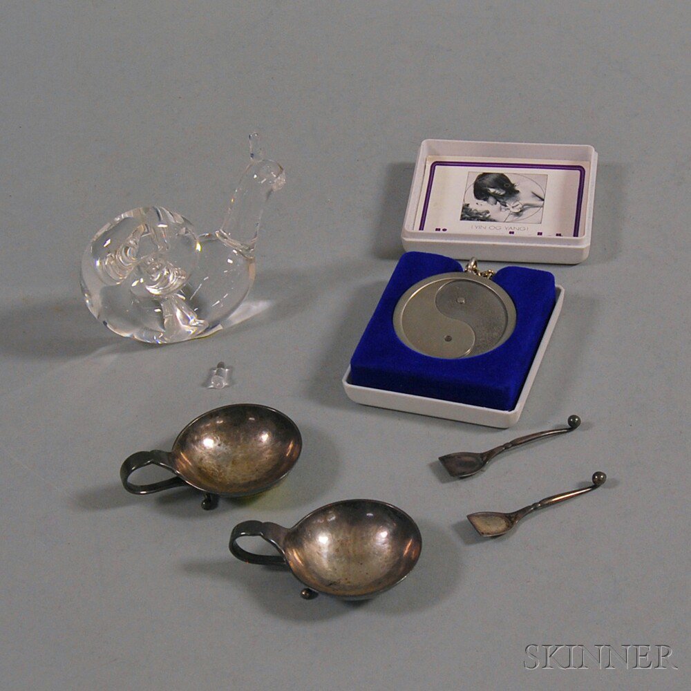 Appraisal: Six Miscellaneous Objects a pair of Georg Jensen salt cellars