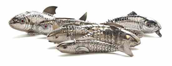 Appraisal: A Collection of Seven Silver or Silverplate Reticulated Fish of