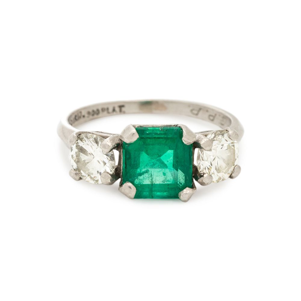 Appraisal: EMERALD AND DIAMOND RING EMERALD AND DIAMOND RING Containing one