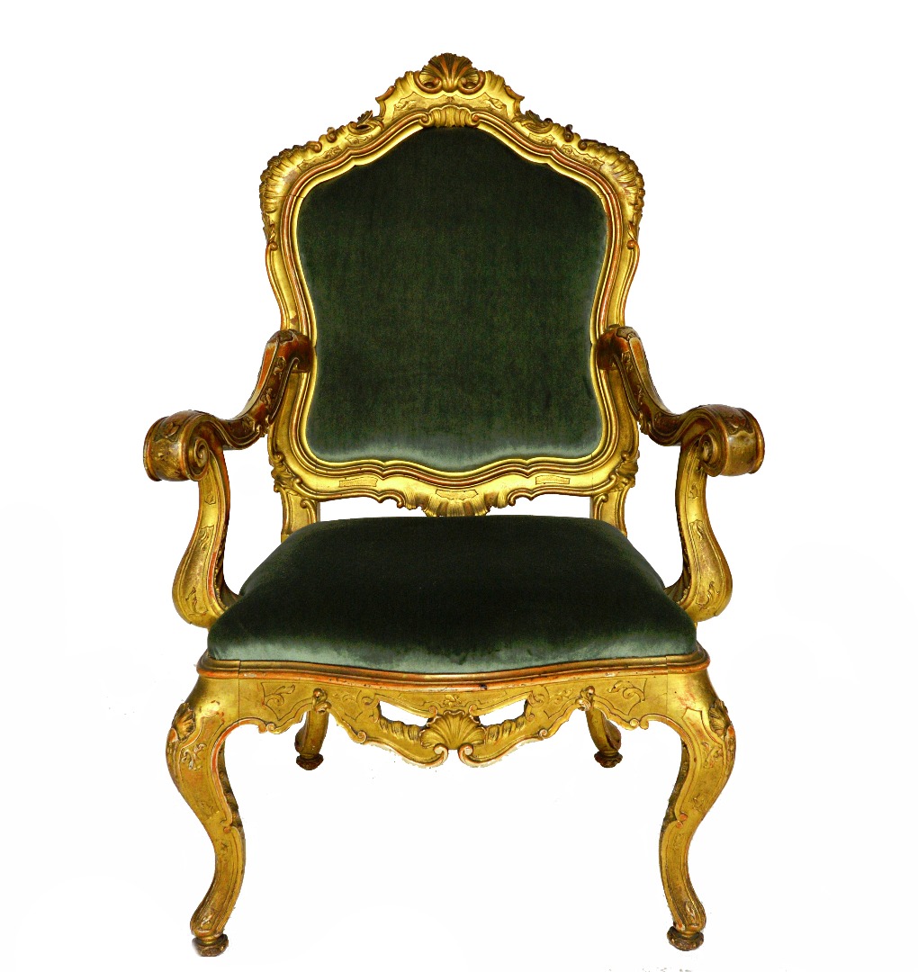 Appraisal: A late th century Italian gilt framed open arm throne