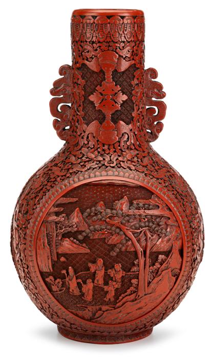 Appraisal: Fine and large Chinese carved cinnabar lacquer vaselate th century