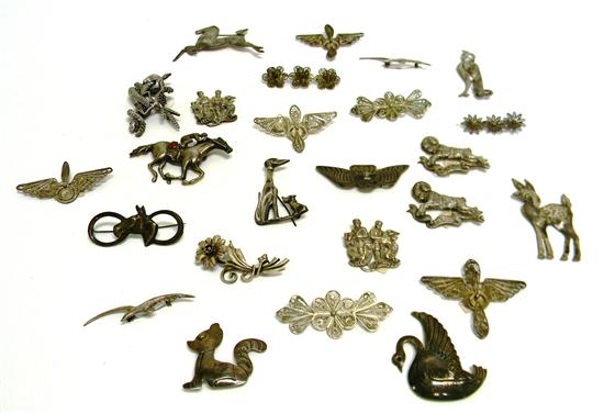 Appraisal: JEWELRY Silver pins twenty five pieces including stylized winged horse