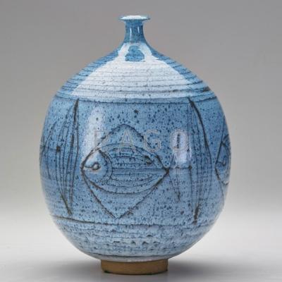 Appraisal: ANTONIO PRIETO - Glazed stoneware bottle-shaped vase with fish California