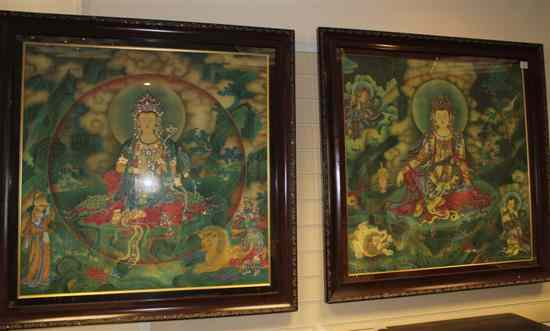 Appraisal: A pair of Chinese thangka paintings th century each painted