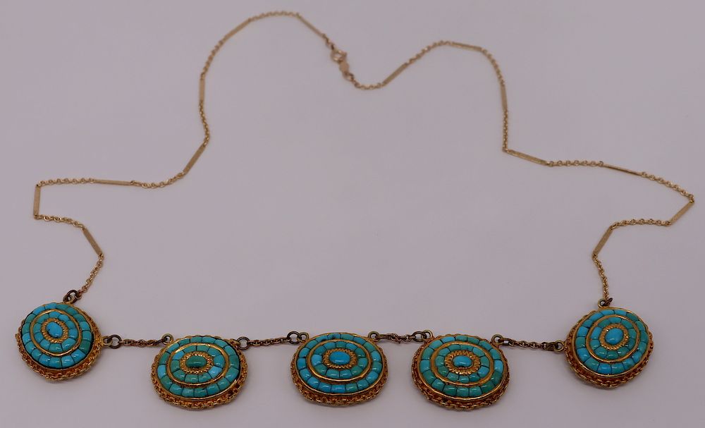 Appraisal: JEWELRY kt Gold and Turquoise Pendants oval form kt yellow