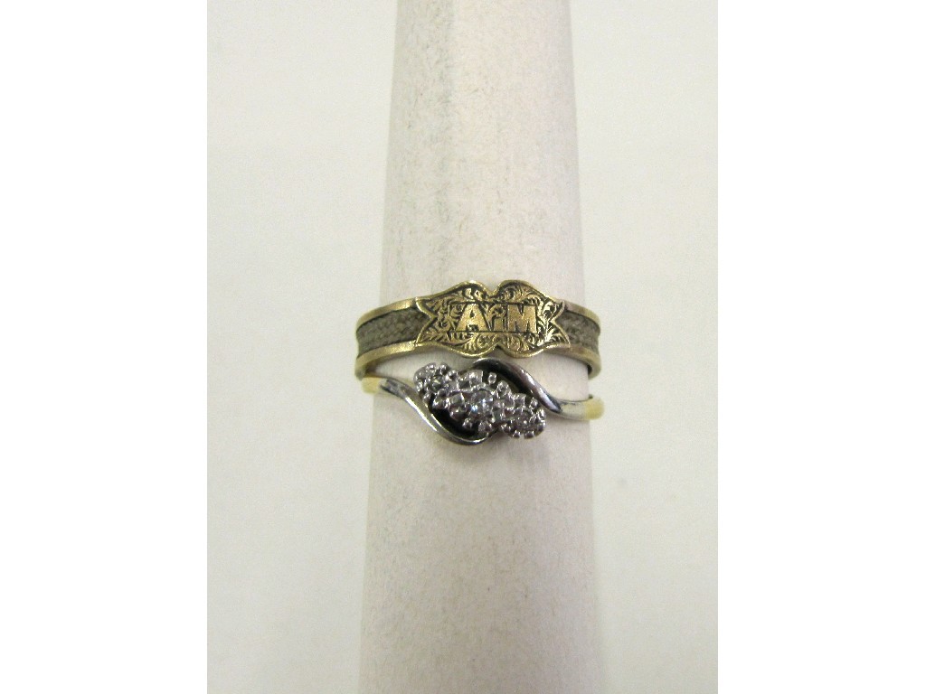 Appraisal: Lot comprising ct gold diamond three stone twist ring and