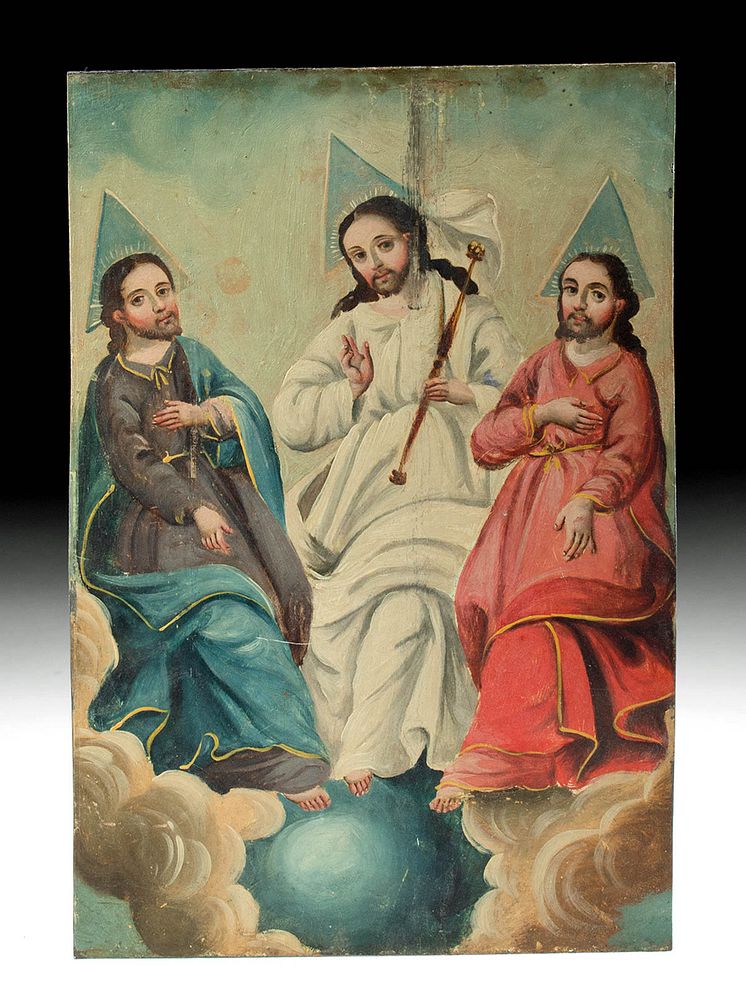 Appraisal: th C Mexican Retablo - Holy Trinity Latin America Mexico