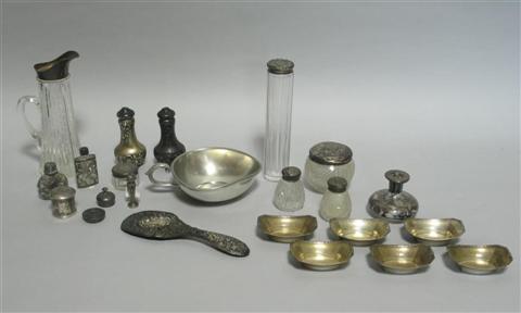 Appraisal: GROUP OF SILVER MOUNTED PIECES Including scent bottles a bud