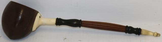 Appraisal: COCONUT DIPPER WITH REEDED MAHOGANY SHAFT ANDWHALE'S TOOTH SPACER AND