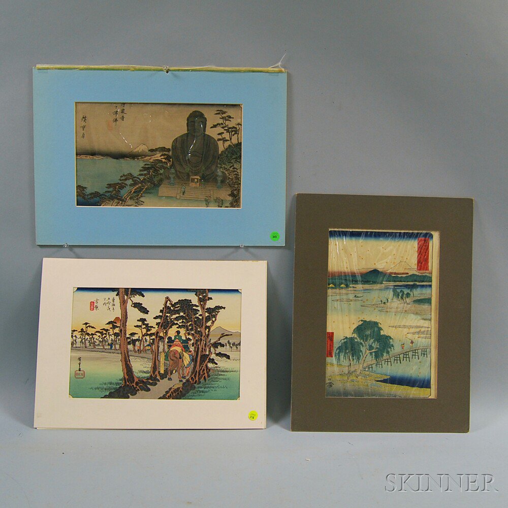 Appraisal: After Utagawa Hiroshige Japanese - Three Prints Day Yoshiwara Plate