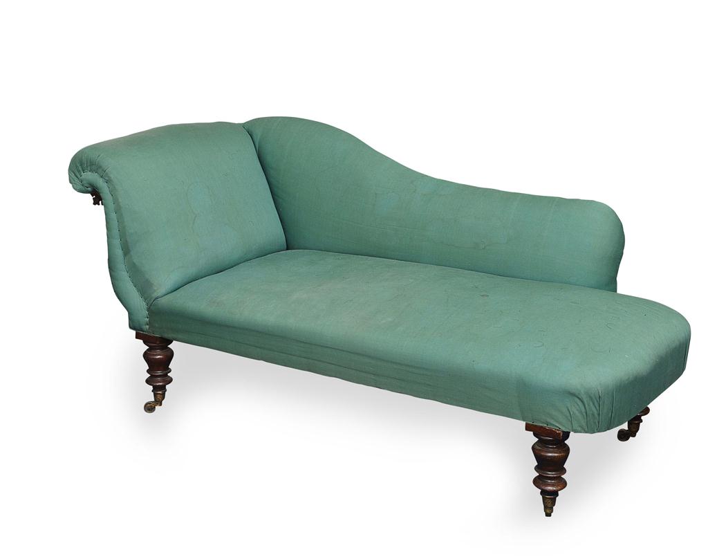 Appraisal: VICTORIAN UPHOLSTERED CHAISE LONGUE MID LATE TH CENTURY The scrolled