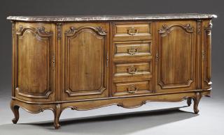 Appraisal: Louis XV Style Carved Walnut Marble Top Sideboard th c