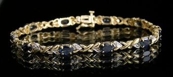 Appraisal: Ladies' Blue Sapphire and Diamond Bracelet Mounted in k yellow