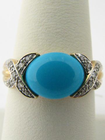 Appraisal: Lady's K yellow gold Turquoise and diamond X ring MSRP