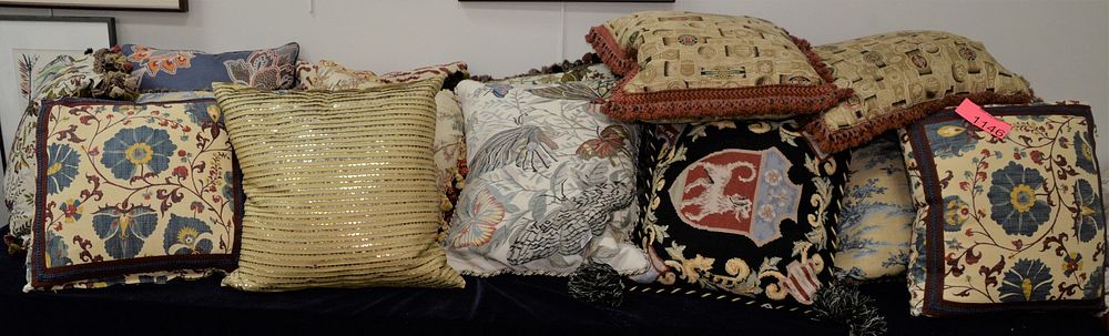 Appraisal: Group of Eighteen Custom Throw Pillows pair of crewel work